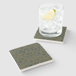 green, blue, brown, bronze, and black polka dot stone coaster
