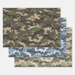 Green, Blue & Brown Camo Camouflage Wrapping Paper Sheet
