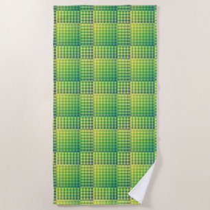 Green Blue Checker Abstract Pattern Beach Towel
