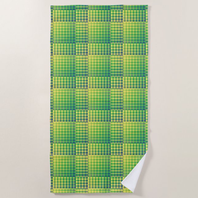 Green Blue Checker Abstract Pattern Beach Towel (Front)