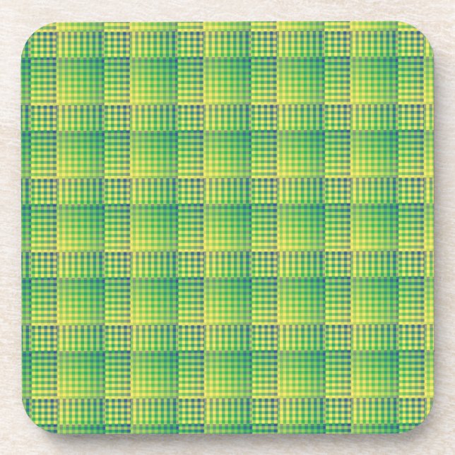 Green Blue Checker Abstract Pattern Coaster (Front)