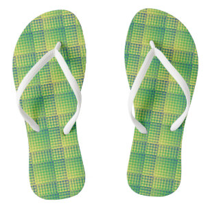 Green Blue Checker Abstract Pattern Flip Flops