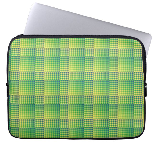 Green Blue Checker Abstract Pattern Laptop Sleeve (Front)