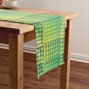 Green Blue Checker Abstract Pattern Medium Table Runner