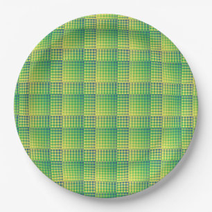 Green Blue Checker Abstract Pattern Paper Plate