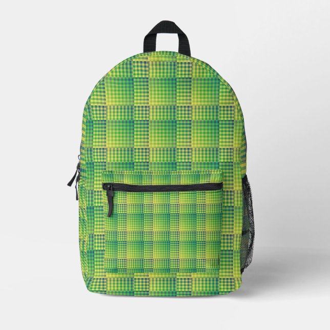 Green Blue Checker Abstract Pattern Printed Backpack (Front)