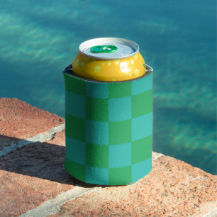 Green Blue Chequerboard Retro Checks  Can Cooler