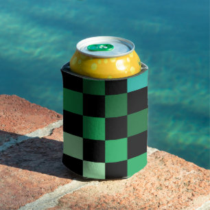 Green Blue Chequerboard Retro Checks Can Cooler