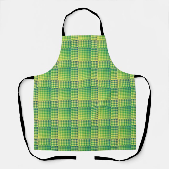 Green Blue Chequered Abstract Pattern Apron (Front)