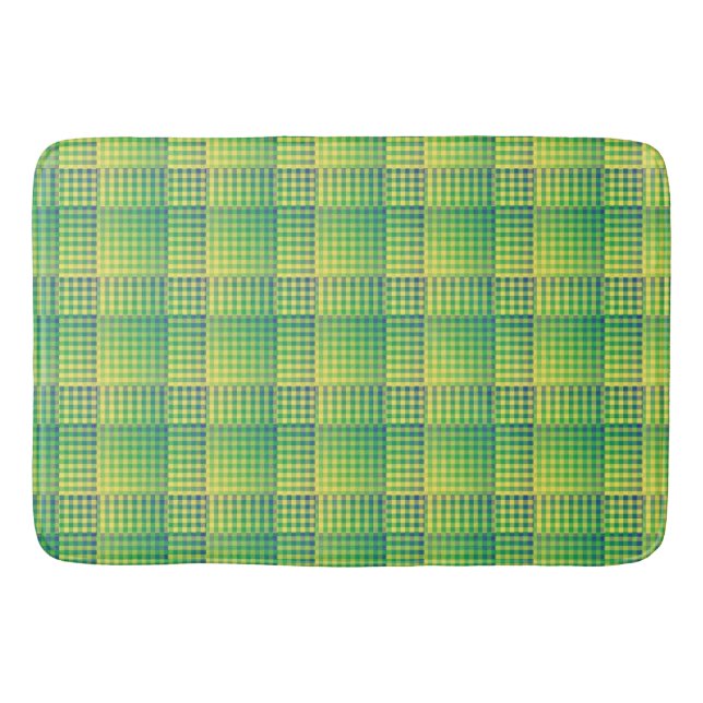 Green Blue Chequered Abstract Pattern Bath Mat (Front)