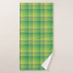 Green Blue Chequered Abstract Pattern Bath Towel