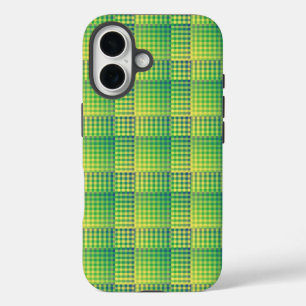 Green Blue Chequered Abstract Pattern iPhone 16 Case