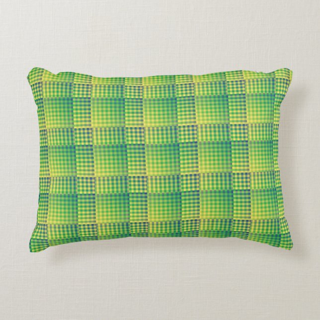 Green Blue Chequered Abstract Pattern Decorative Cushion (Front)