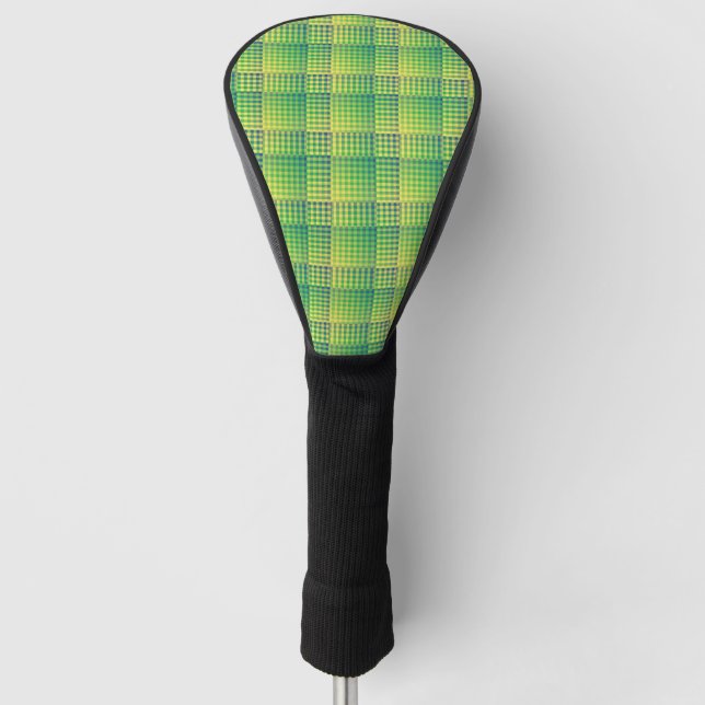 Green Blue Chequered Abstract Pattern Golf Head Cover (Front)