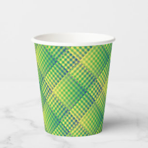 Green Blue Chequered Abstract Pattern Paper Cups