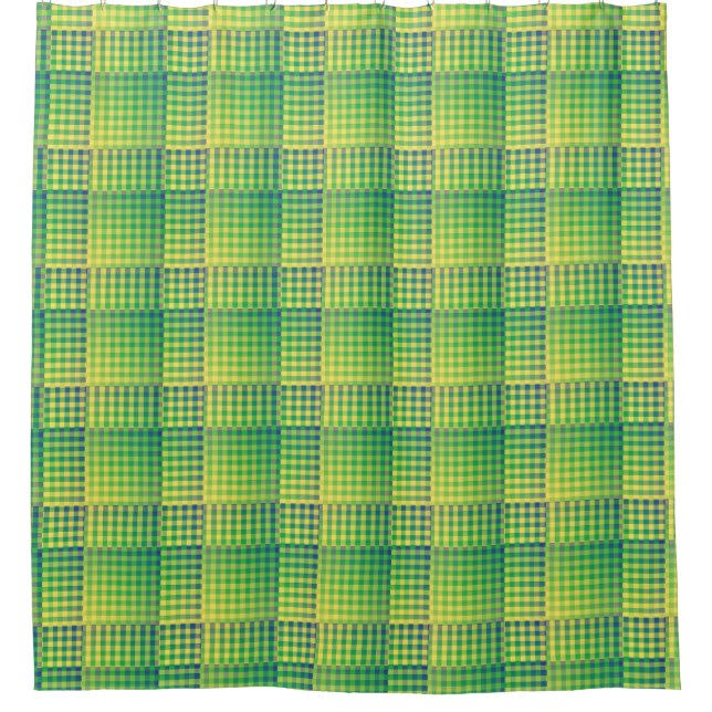 Green Blue Chequered Abstract Pattern Shower Curtain (Front)