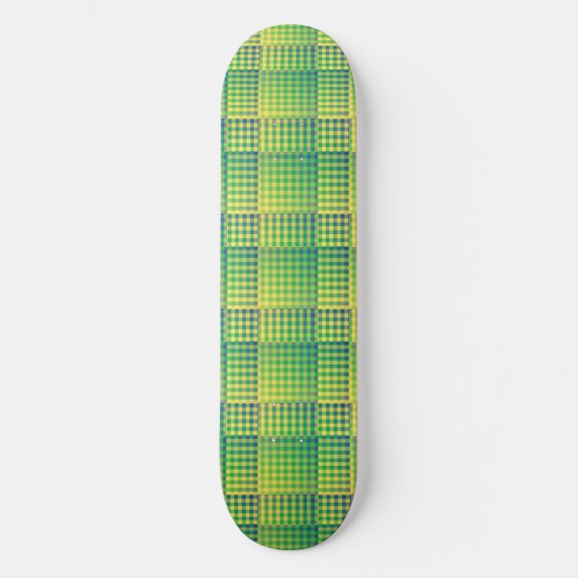 Green Blue Chequered Abstract Pattern Skateboard (Front)