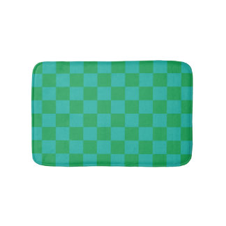 Green Blue Chequered Gingham Pattern Bath Mat