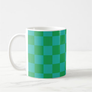 Green Blue Chequered Gingham Pattern Coffee Mug
