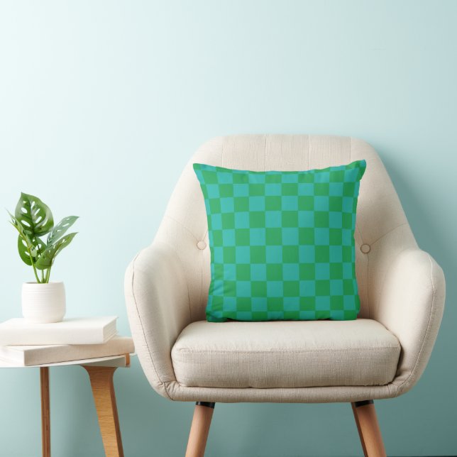 Green Blue Chequered Gingham Pattern Cushion (Chair)