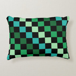 Green Blue Chequered Gingham Pattern Decorative Cushion