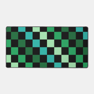 Green Blue Chequered Gingham Pattern Desk Mat
