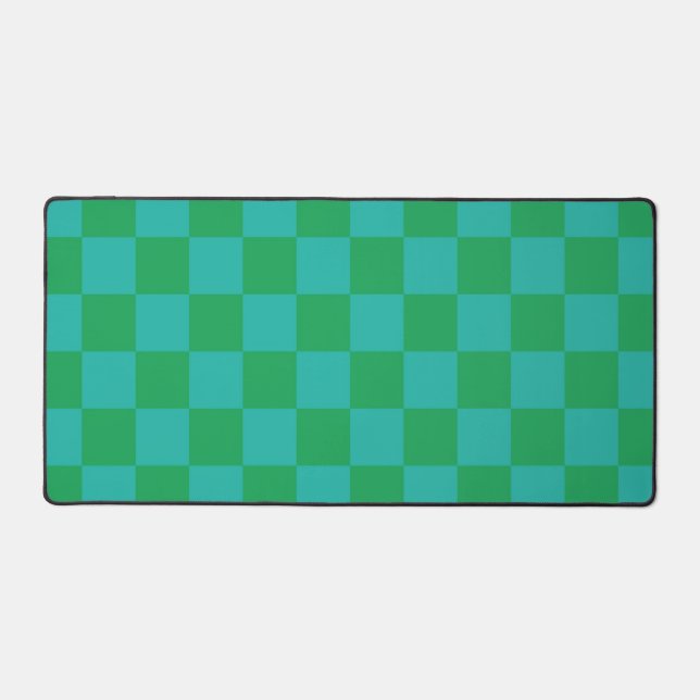 Green Blue Chequered Gingham Pattern Desk Mat (Front)