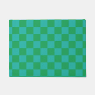 Green Blue Chequered Gingham Pattern Doormat