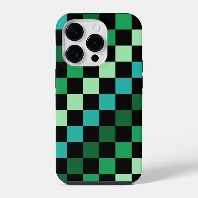 Green Blue Chequered Gingham Pattern iPhone Case (Back)