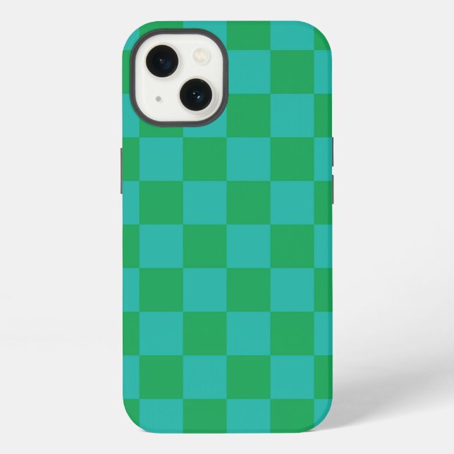 Green Blue Chequered Gingham Pattern iPhone Case (Back)