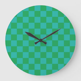 Green Blue Chequered Gingham Pattern Large Clock