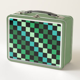 Green Blue Chequered Gingham Pattern Metal Lunch Box