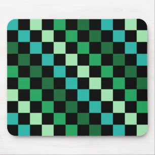 Green Blue Chequered Gingham Pattern Mouse Mat