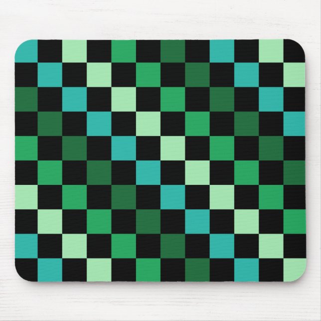 Green Blue Chequered Gingham Pattern Mouse Mat (Front)