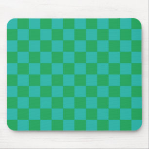 Green Blue Chequered Gingham Pattern Mouse Mat