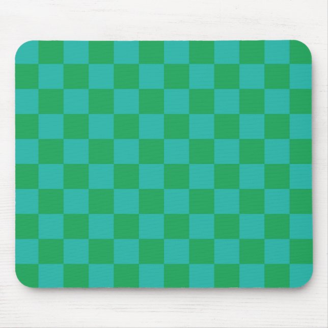 Green Blue Chequered Gingham Pattern Mouse Mat (Front)