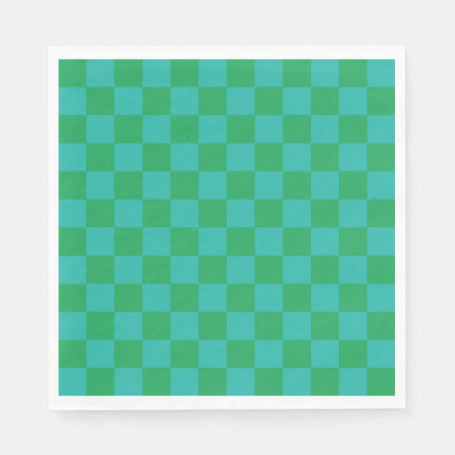 Green Blue Chequered Gingham Pattern Napkin (Front)
