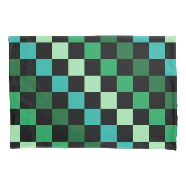 Green Blue Chequered Gingham Pattern Pillowcase (Front)