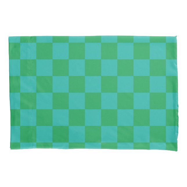 Green Blue Chequered Gingham Pattern Pillowcase (Front)