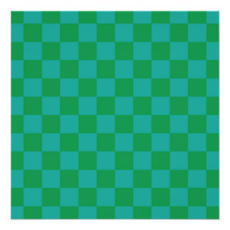Green Blue Chequered Gingham Pattern Poster