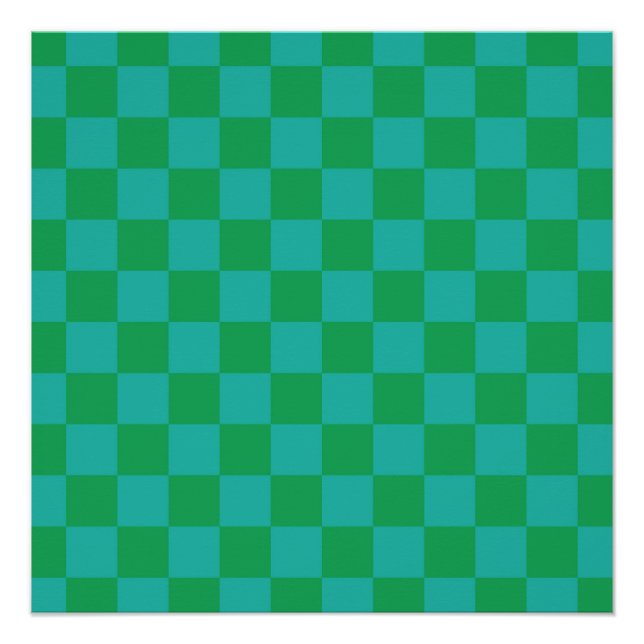 Green Blue Chequered Gingham Pattern Poster (Front)