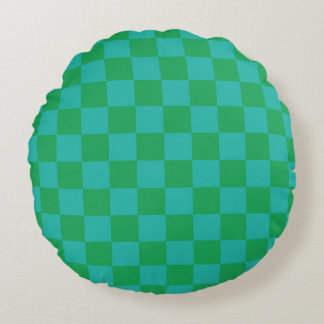 Green Blue Chequered Gingham Pattern Round Cushion