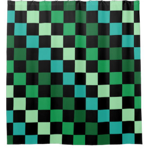 Green Blue Chequered Gingham Pattern Shower Curtain