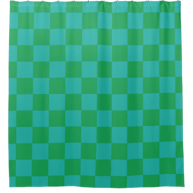 Green Blue Chequered Gingham Pattern Shower Curtain (Front)