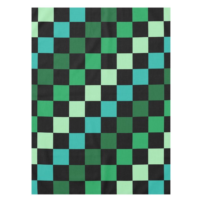 Green Blue Chequered Gingham Pattern Tablecloth (Front)