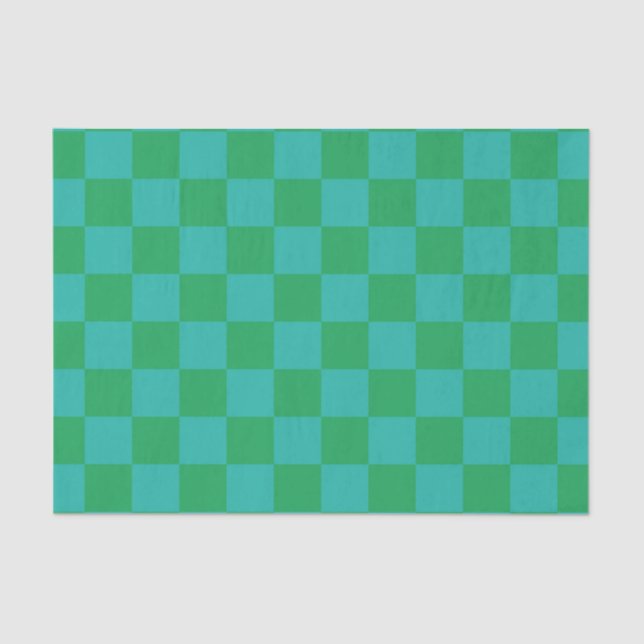 Green Blue Chequered Gingham Pattern Tissue Paper (Front)