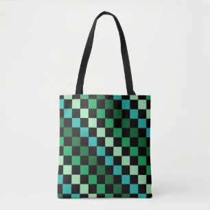 Green Blue Chequered Gingham Pattern Tote Bag