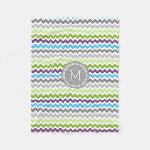Green Blue Chevron Pattern Monogram Blanket