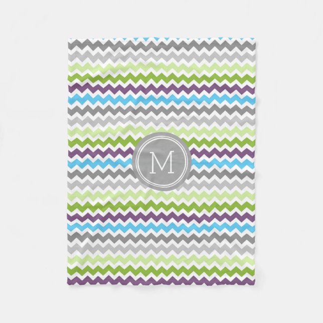Green Blue Chevron Pattern Monogram Blanket (Front)