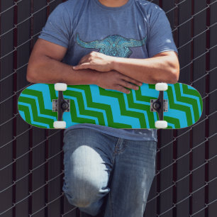 Green Blue Chevron Zigzag Design Skateboard